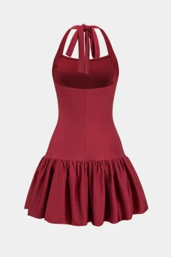 MICAS Mini Dresses-Tie-Up Backless Sleeveless Mini Dress BURGUNDY