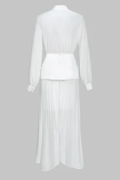 MICAS Long Sleeve Dresses|Midi Dresses-Tie-Up Lace-Up Midi Dress WHITE