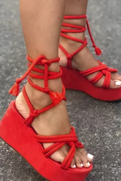 MICAS Shoes|Shoes-Tie-Up Open Toe Platform Flats Sandals