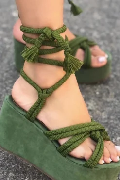 MICAS Shoes|Shoes-Tie-Up Open Toe Platform Flats Sandals