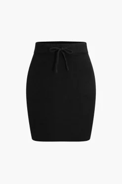 MICAS Knitwear|Knit Bottoms-Tie-Up Sweater Skirt