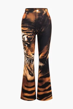 MICAS Pants-Tiger Print High Waist Trousers CHOCOLATE