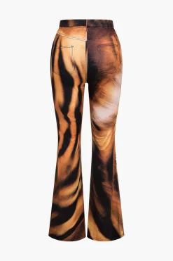 MICAS Pants-Tiger Print High Waist Trousers CHOCOLATE