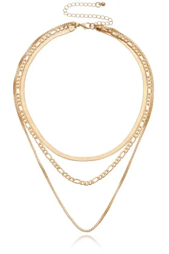MICAS Necklaces|Accessories-Triple-layered Cuban Chain Necklace GOLD