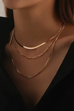 MICAS Necklaces|Accessories-Triple-layered Cuban Chain Necklace GOLD