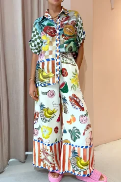 MICAS Pants-Tropical Print Drawstring Wide Leg Pants MULTICOLOR