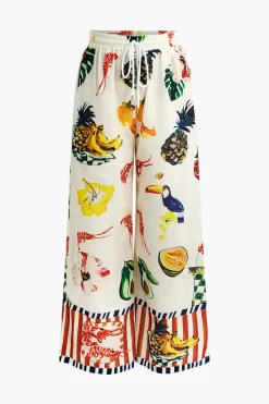 MICAS Pants-Tropical Print Drawstring Wide Leg Pants MULTICOLOR