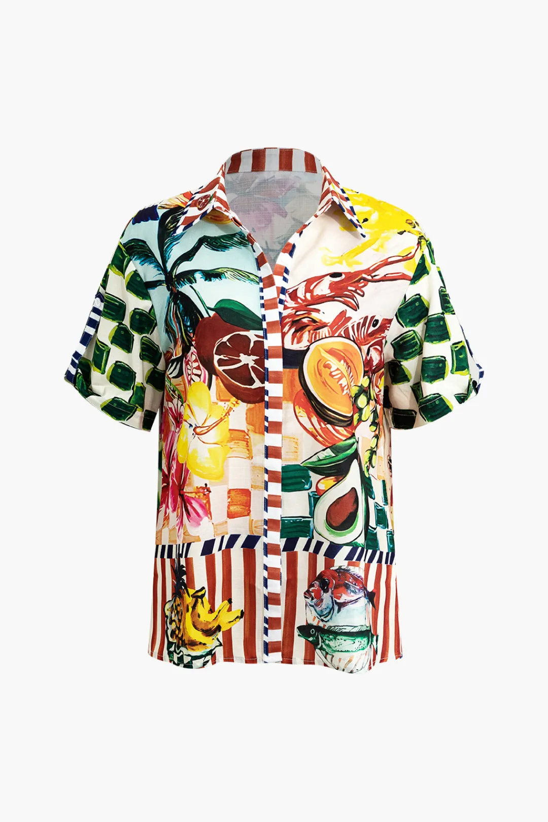 MICAS Blouses & Shirts-Tropical Print Tie Front Crop Shirt MULTICOLOR