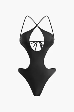 MICAS Swimwear-Tummy Control Cross Tie Back Cut Out One-Piece Swimsuit BLACK