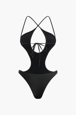 MICAS Swimwear-Tummy Control Cross Tie Back Cut Out One-Piece Swimsuit BLACK