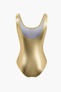 MICAS Swimwear-Tummy Control Metallic Round Neck One-piece Swimsuit GOLD