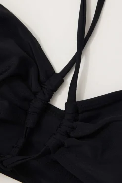 MICAS Swimwear-Tummy Control Solid Halter Tie Cut Out One-piece Swimsuit BLACK