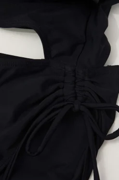 MICAS Swimwear-Tummy Control Solid Halter Tie Cut Out One-piece Swimsuit BLACK