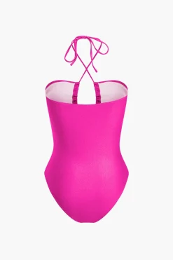 MICAS Swimwear-Tummy Control Tie Halter Ruched One-Piece Swimsuit