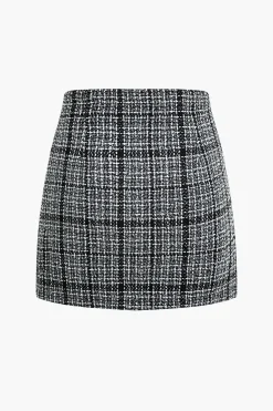MICAS Skirts-Tweed Button Mini Skirt BLACK