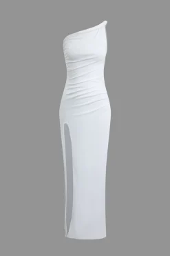 MICAS Maxi Dresses-Twist Asymmetrical Slit Maxi Dress WHITE