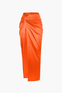 MICAS Skirts-Twist Detail High Slit Midi Skirt