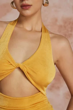 MICAS Midi Dresses-Twist Halter Cut Out Backless V-neck Midi Dress