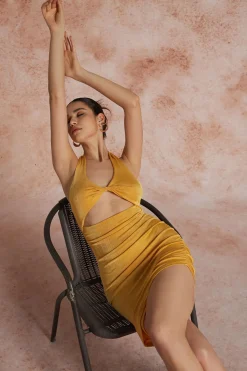 MICAS Midi Dresses-Twist Halter Cut Out Backless V-neck Midi Dress