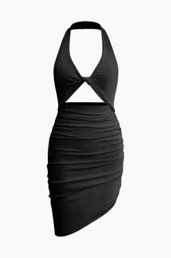 MICAS Midi Dresses-Twist Halter Cut Out Backless V-neck Midi Dress