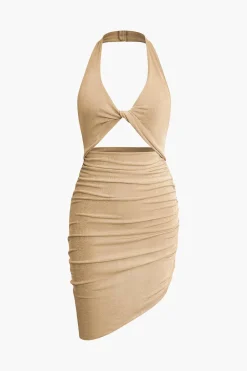 MICAS Midi Dresses-Twist Halter Cut Out Backless V-neck Midi Dress