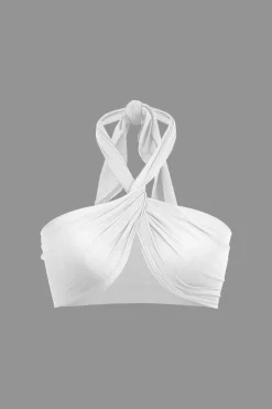 MICAS Tube Tops-Twist Halter Knot Crop Tube Top