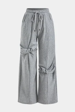 MICAS Pants-Twist Knot Drawstring Pocket Trousers GRAY
