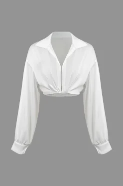 MICAS Long Sleeve Tops|Long Sleeves Tops-Twist Knot Long-Sleeve Shirt WHITE