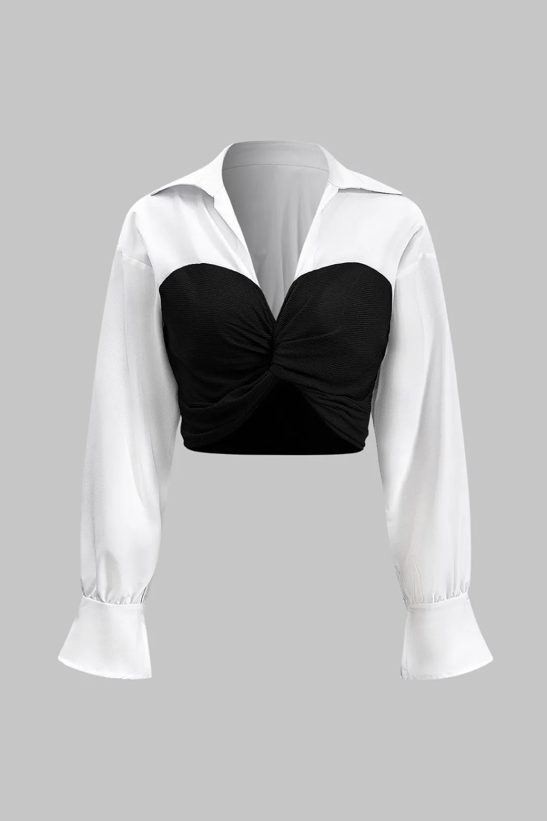 MICAS Skirt Sets-Twist Knot Patchwork Long Sleeve Shirt And Skirt Set BLACK