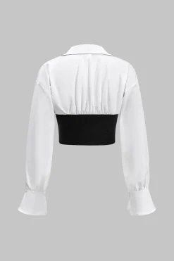 MICAS Skirt Sets-Twist Knot Patchwork Long Sleeve Shirt And Skirt Set BLACK