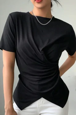 MICAS T-Shirts-Twist Knot Short Sleeve T-Shirt BLACK