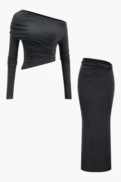 MICAS Skirt Sets-Twist Knot Top And Skirt Set DARK GRAY