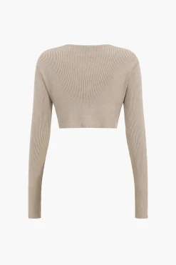 MICAS Skirt Sets-Twist Knot V-Neck Long-Sleeve Top And Side Slit Skirt Set KHAKI