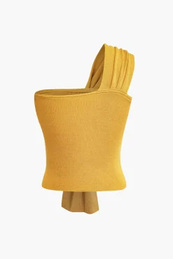 MICAS Knitwear|Knit Tops-Twist One Shoulder Knit Tank Top ORANGE YELLOW