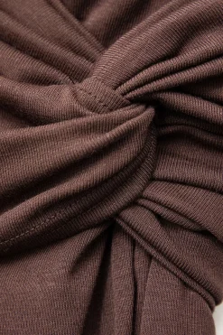 MICAS Midi Dresses-Twist Ruched Slit Sleeveless Midi Dress COFFEE