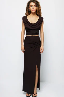MICAS Skirts-Twist Split Maxi Skirt COFFEE