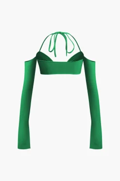 MICAS Skirt Sets|Vacation Sets-Twist Tie Halter Long Sleeve Bra Top And Maxi Skirt Set