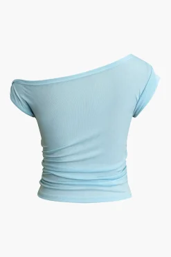 MICAS T-Shirts-Twisted Asymmetrical Short Sleeve T-shirt LIGHT CYAN