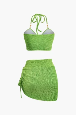 MICAS Swimwear-U-ring Front Tie Halter 3-Piece Set GREEN