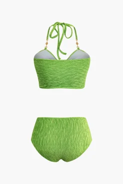 MICAS Swimwear-U-ring Front Tie Halter 3-Piece Set GREEN