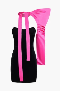 MICAS Mini Dresses-Velvet One Shoulder Mini Dress BLACK