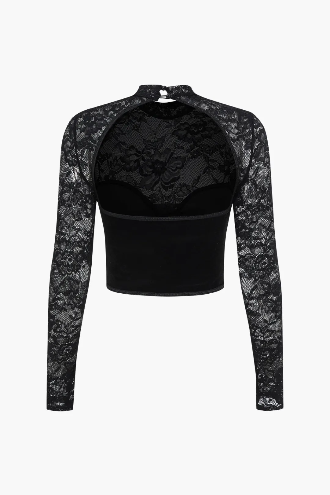 MICAS Long Sleeve Tops|Long Sleeves Tops-Velvet Patchwork Corset Backless Long-Sleeve Top BLACK