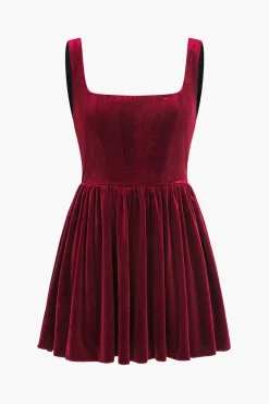 MICAS Mini Dresses-Velvet Sleeveless Mini Dress BURGUNDY
