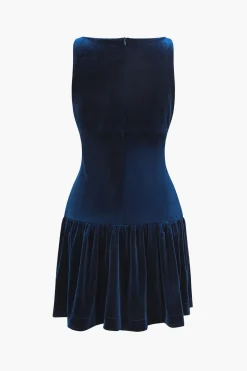MICAS Mini Dresses-Velvet Sleeveless Mini Dress With Bow Detail DARK BLUE