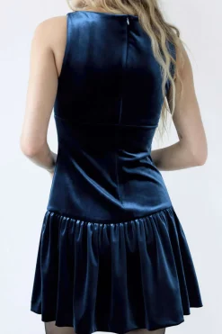 MICAS Mini Dresses-Velvet Sleeveless Mini Dress With Bow Detail DARK BLUE