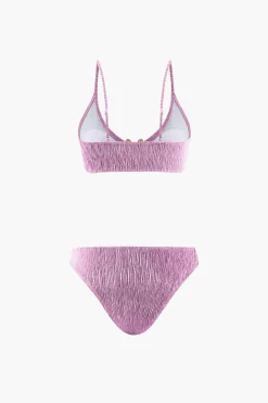 MICAS Swimwear|Vacation Sets-Velvet Textured U-ring Bikini And Sarong 3pc Set