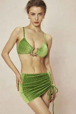 MICAS Swimwear|Vacation Sets-Velvet Textured U-ring Bikini And Sarong 3pc Set