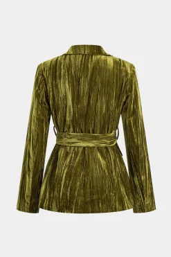 MICAS Outerwear|Outerwear-Velvet Tie-Up Pocket Long Sleeve Jacket OLIVE