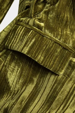 MICAS Outerwear|Outerwear-Velvet Tie-Up Pocket Long Sleeve Jacket OLIVE