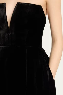 MICAS Mini Dresses-Velvet V-Neck Strapless Mini Dress BLACK